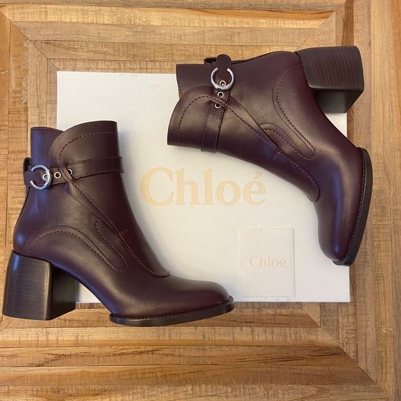 Chloé Gaile Burgundy Harness Leather Ankle Boots - Picture 4 of 16